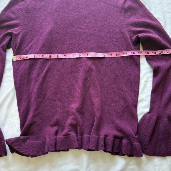 Neiman Marcus Women's Purple Mock Neck Flounce Trim Sweater Bell Sleeve Ruffle - Picture 6 of 6